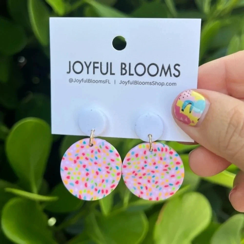 Clay Colorful Pink Confetti Earrings‎ | Round earrings | drop earrings